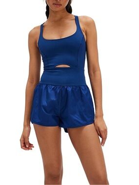 NWT Free People  Romper L FP Movement Righteous Runsie Cut Out One Piece Blue
